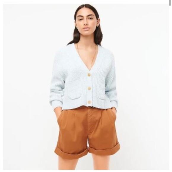 J. Crew Light Blue Cropped patch-pocket beach cardigan sweater - Picture 2 of 11